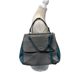 Krole Italian Leather Satchel Gray Teal Crossbody Convertible Made in Italy